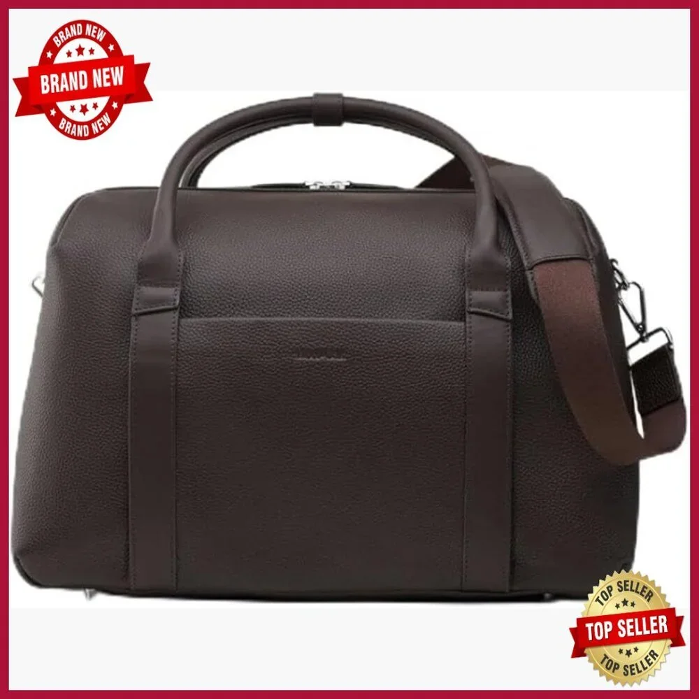 Full-Grain Leather Travel Duffel Bag with Laptop Pocket & Trolley Sleeve